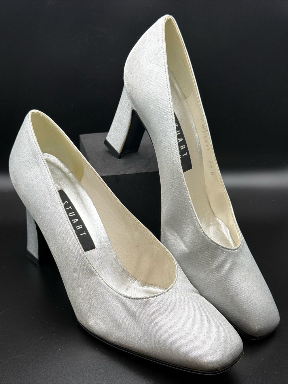 Vintage Stuart Weitzman Silver Metallic Block Heels & Evening Bag Set - Picture 10 of 16